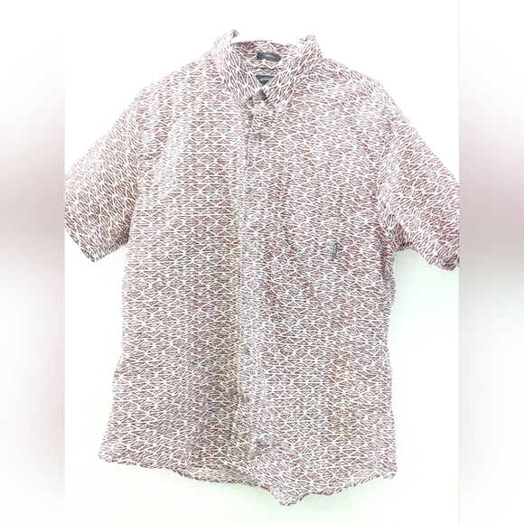 Eddie Bauer Classic Fit Pattern Button Front Casual Shirt Red White Mens Large - Picture 1 of 5